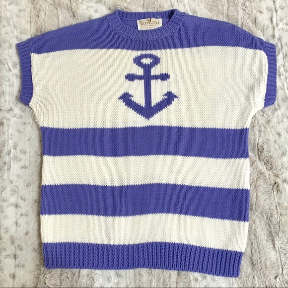 Vintage Nautical Striped Anchor Knit Sweater Top - Picture 3 of 13